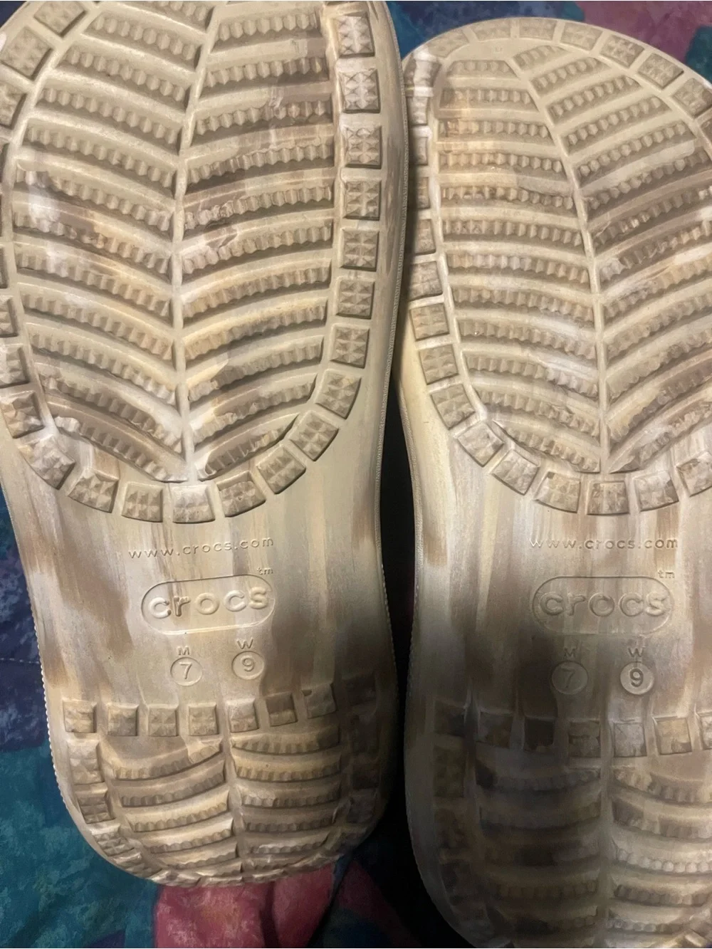 CROCS Platform Clogs in Cream and White Tie-Dye